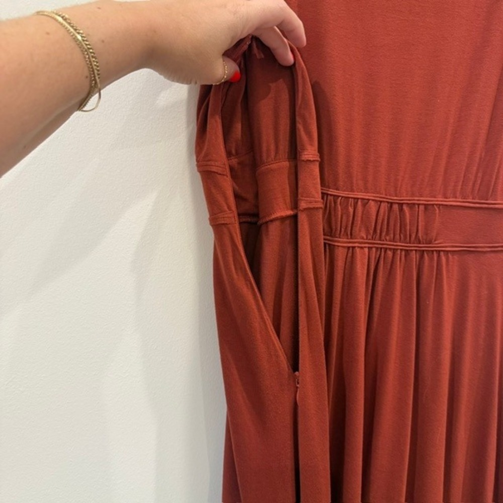 Boden Elina Jersey Ruched Midi Dress Rust Terracotta Empire Waist | Size US 6 - Picture 13 of 16